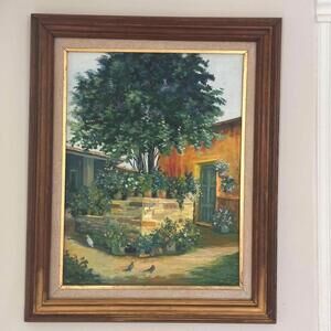 Vintage original Courtyard Oil Painting